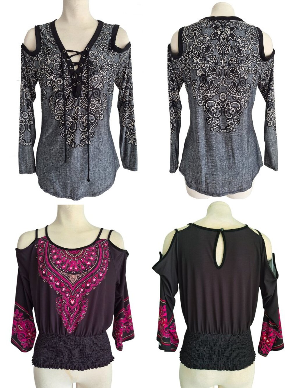 Lot of 2 Flirty Cold Shoulder Tops by Venus Black Multicolor Size S